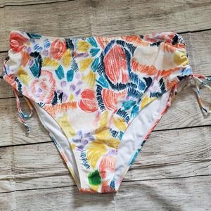 SHEIN Multicolor Side Ruched Tie Bikini Bottom